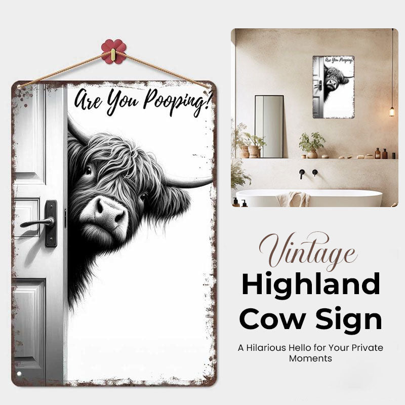Vintage Highland Cow Bathroom Wall Sign With Funny Design