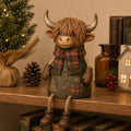 Festive Highland Cow Shelf Decor With Tartan Scarf