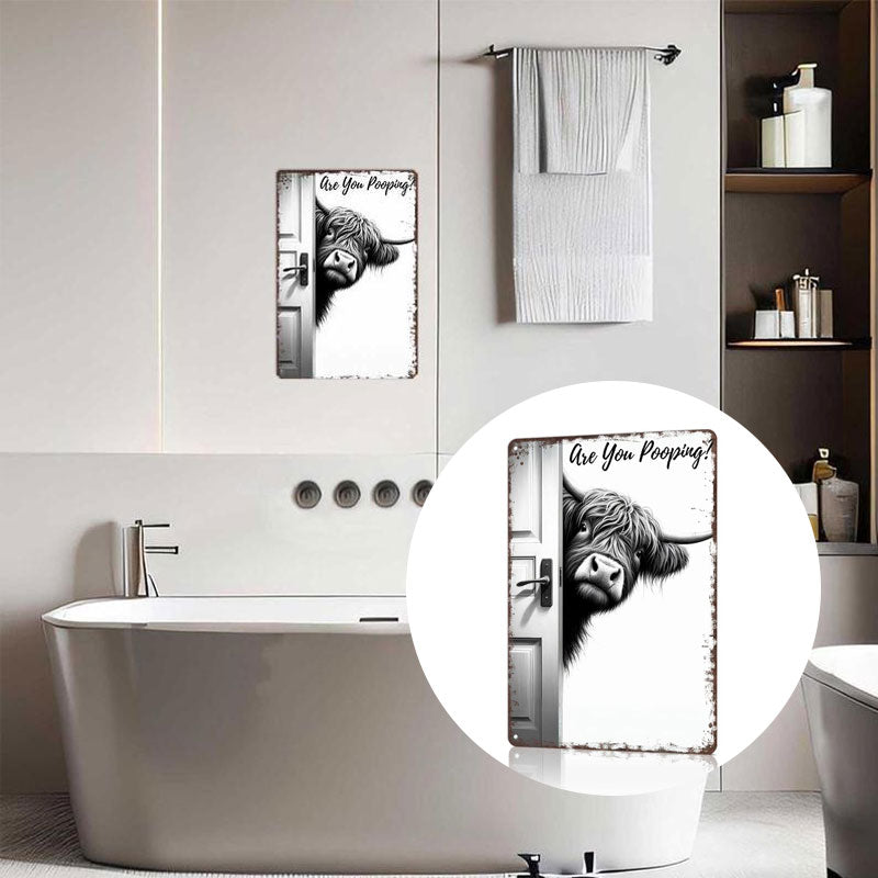 Vintage Highland Cow Bathroom Wall Sign With Funny Design