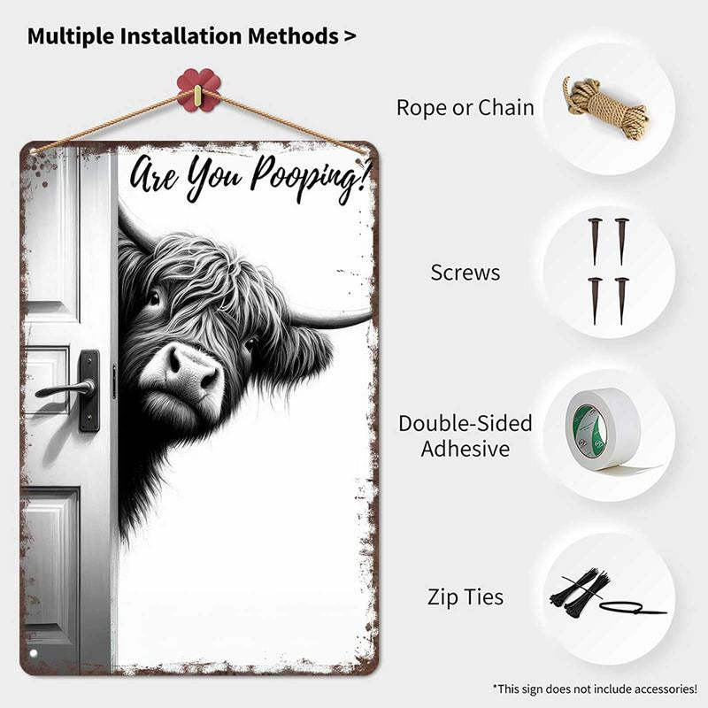 Vintage Highland Cow Bathroom Wall Sign With Funny Design