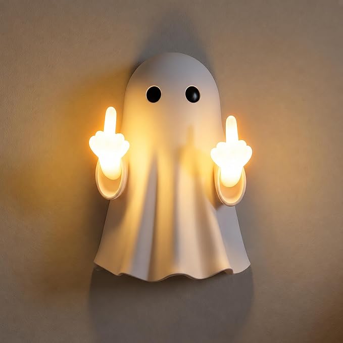 Funny Ghost Wall Lamp with Flipping Middle Finger
