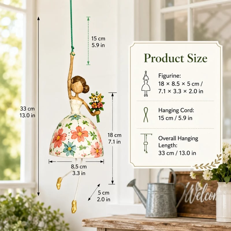 Hand-Painted Dancing Lady Hanging Ornament With Songbird
