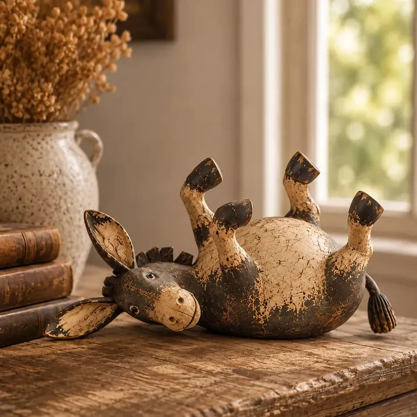 Rustic Donkey Figurine With Distressed Vintage Finish