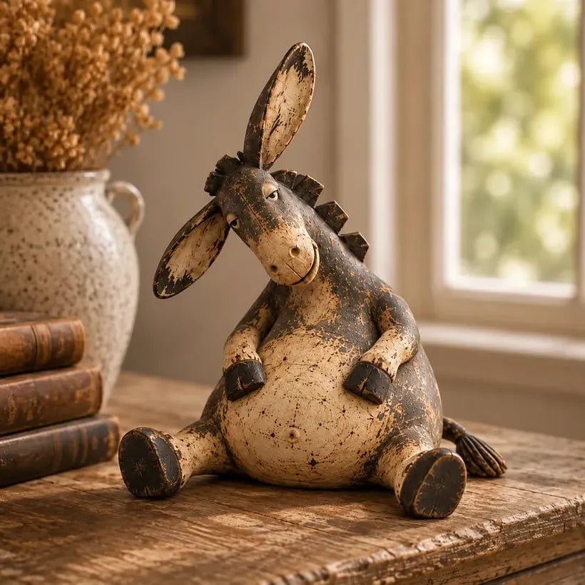 Rustic Donkey Figurine With Distressed Vintage Finish