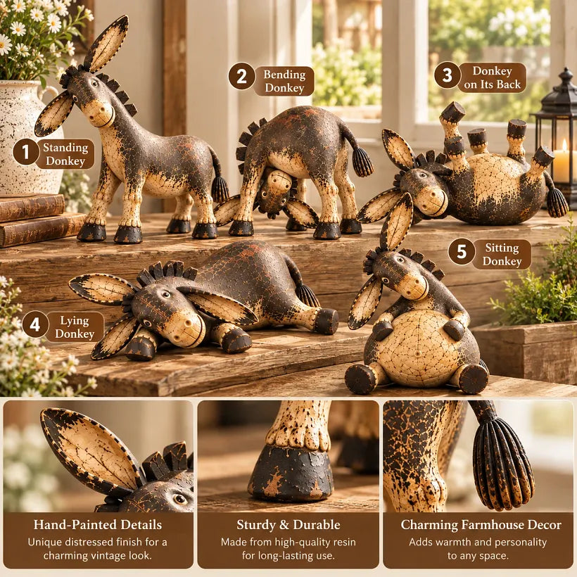 Rustic Donkey Figurine With Distressed Vintage Finish