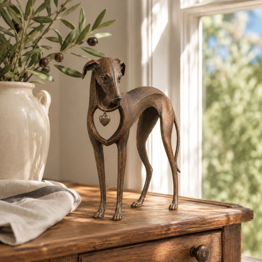 Sighthound Iron Sculpture With Antique Bronze Finish