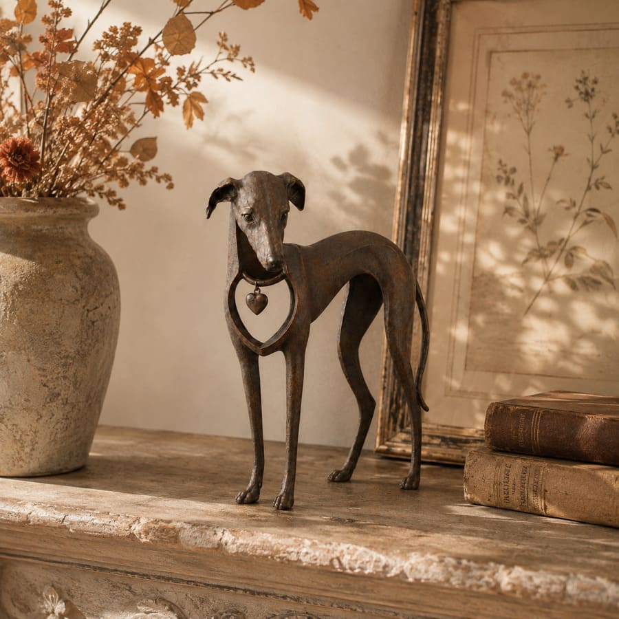 Sighthound Iron Sculpture With Antique Bronze Finish
