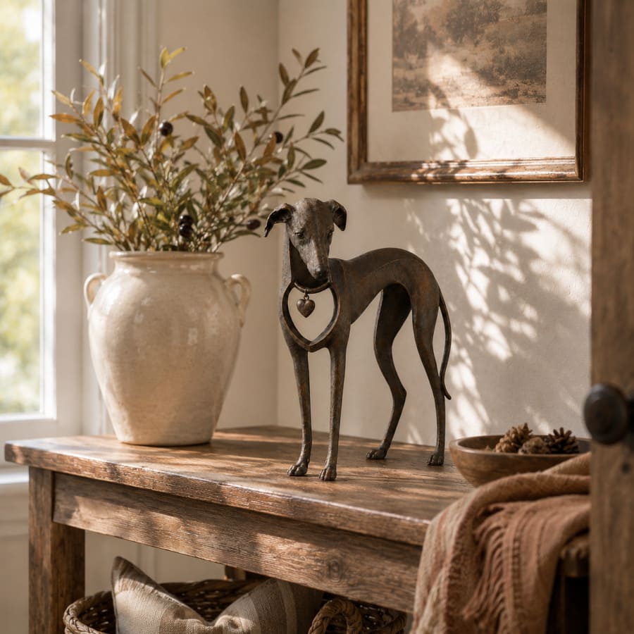 Sighthound Iron Sculpture With Antique Bronze Finish