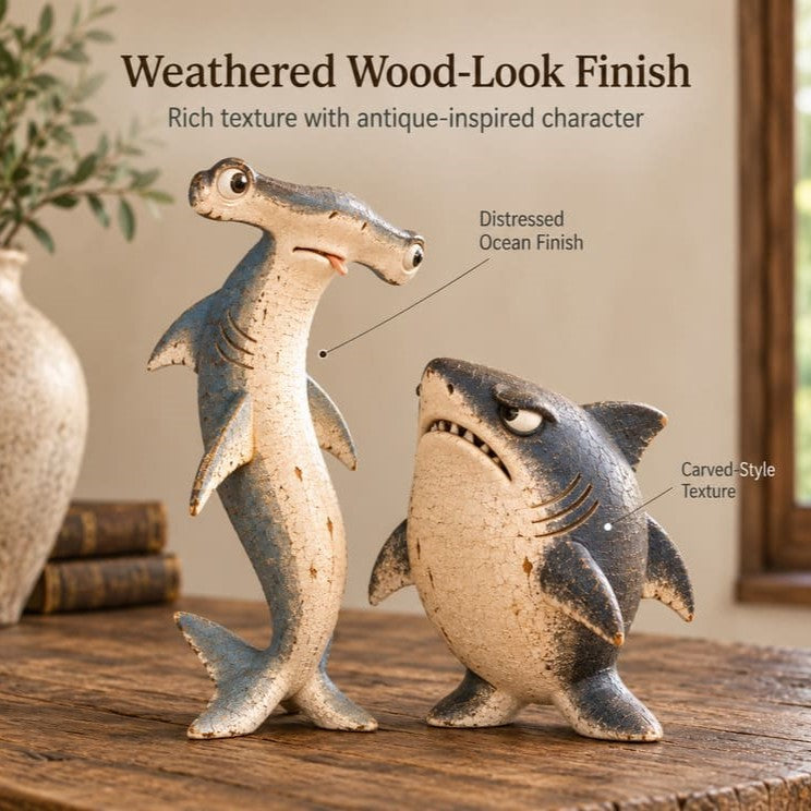 Odd Shark Duo Figurines With Vintage Coastal Style Home Decor