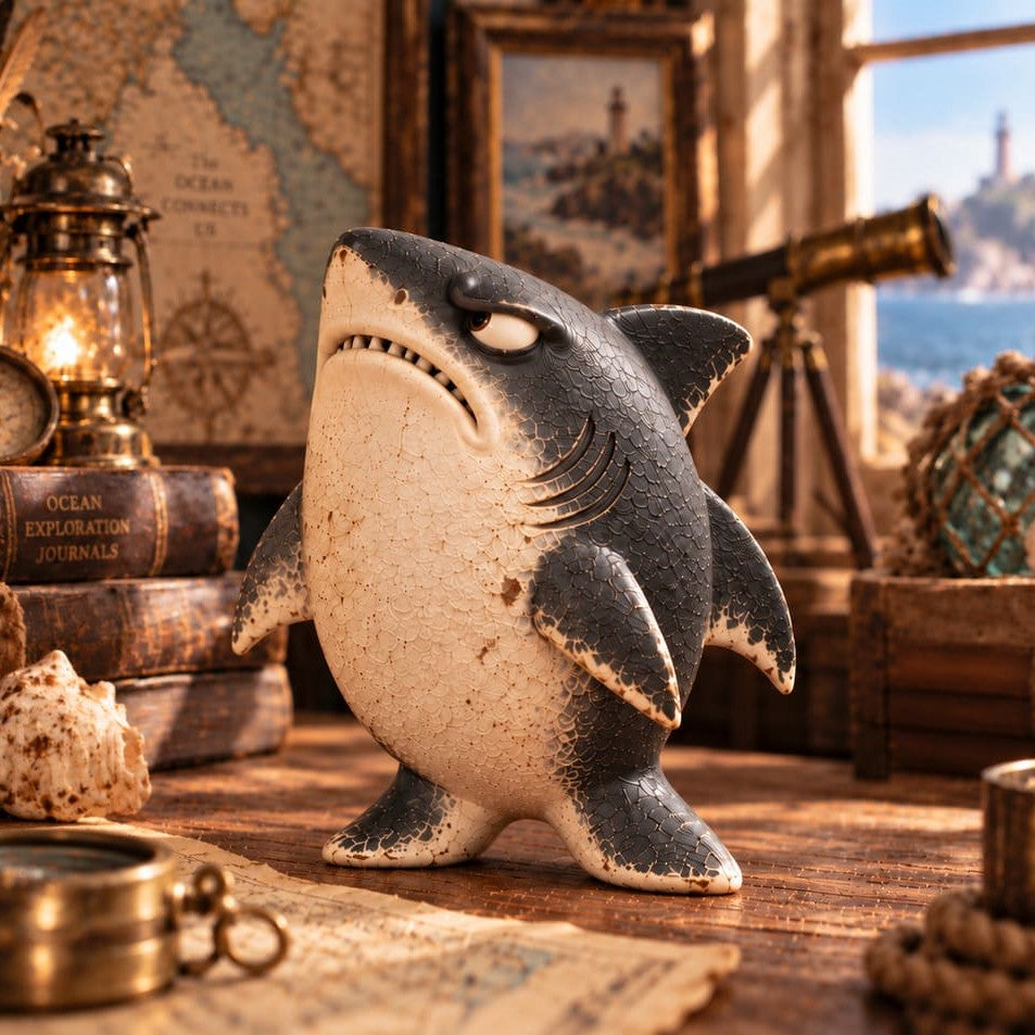 Odd Shark Duo Figurines With Vintage Coastal Style Home Decor