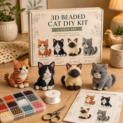 DIY 3D Beaded Cat Lovers Embroidery Kit – 4PCS Handmade Craft Set