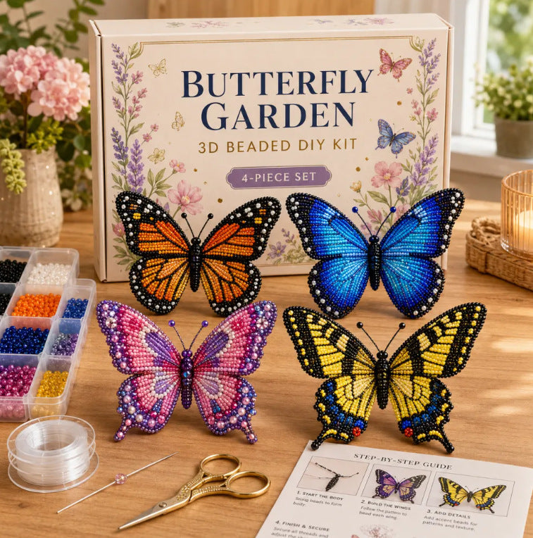 DIY 3D Beaded Butterfly Garden Embroidery Kit – Handmade Craft Set