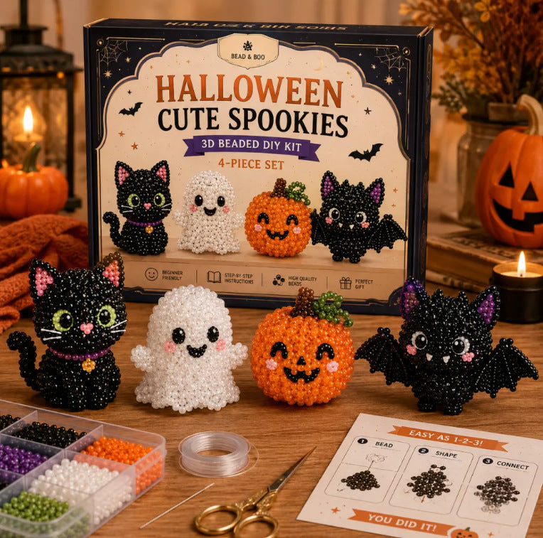 DIY 3D Beaded Cute Halloween Ghost Embroidery Kit – Handmade Craft Set
