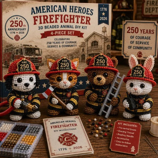 DIY 3D Beaded Hero Firefighter Embroidery Kit – Handmade Craft Set