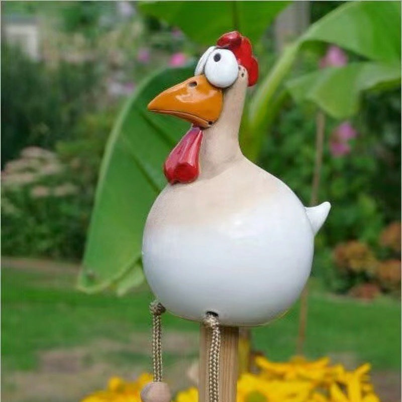 Cute Dangling Legs Chicken Statue Patio Balcony Ornament