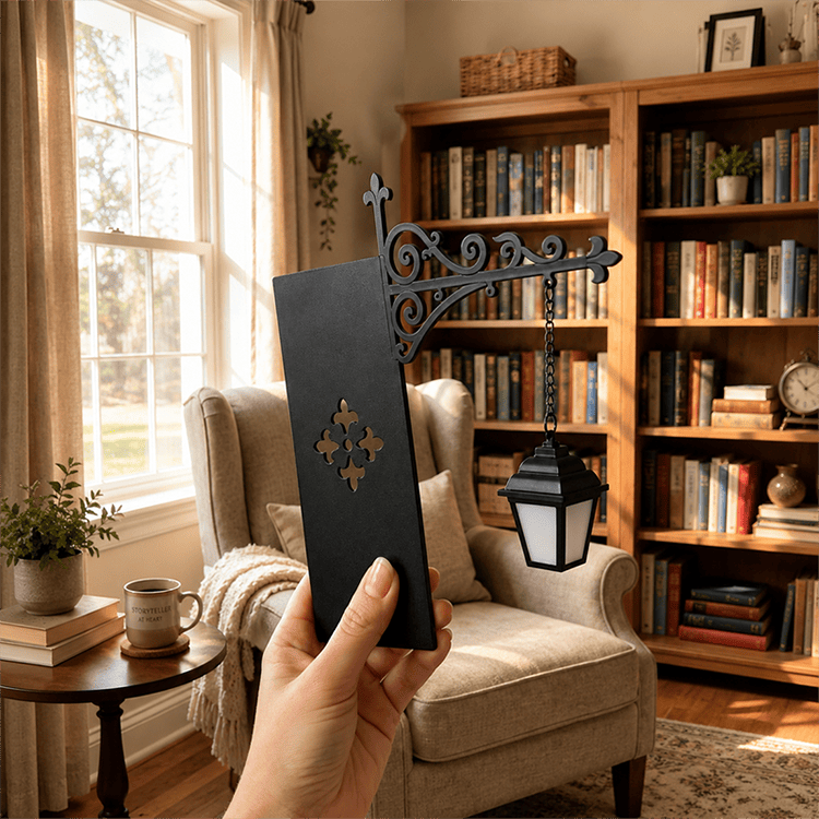 Vintage Street Lamp Bookend with Warm Light – Retro Bookshelf Decor