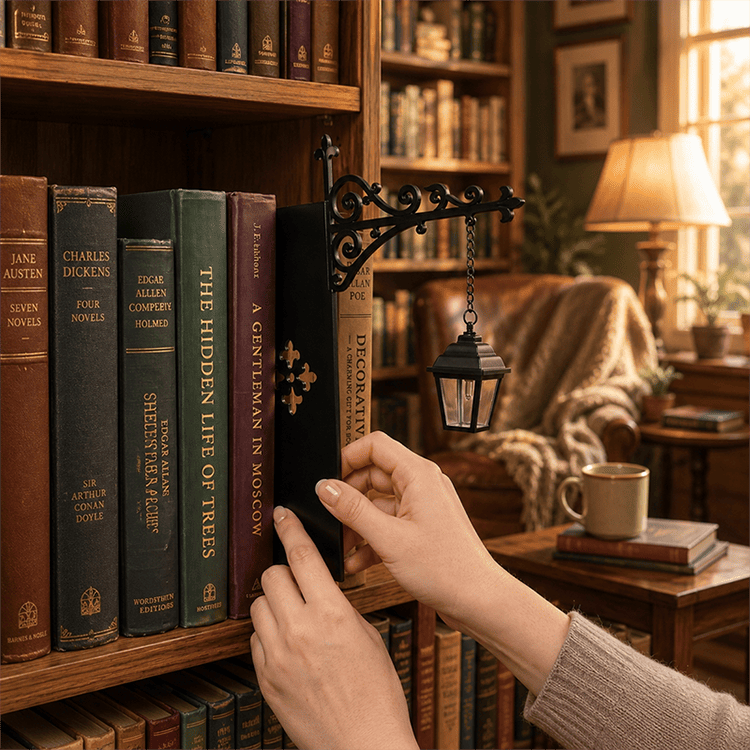 Vintage Street Lamp Bookend with Warm Light – Retro Bookshelf Decor