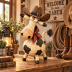 Funny Cowboy Cow Figurine for Rustic Farmhouse Decor