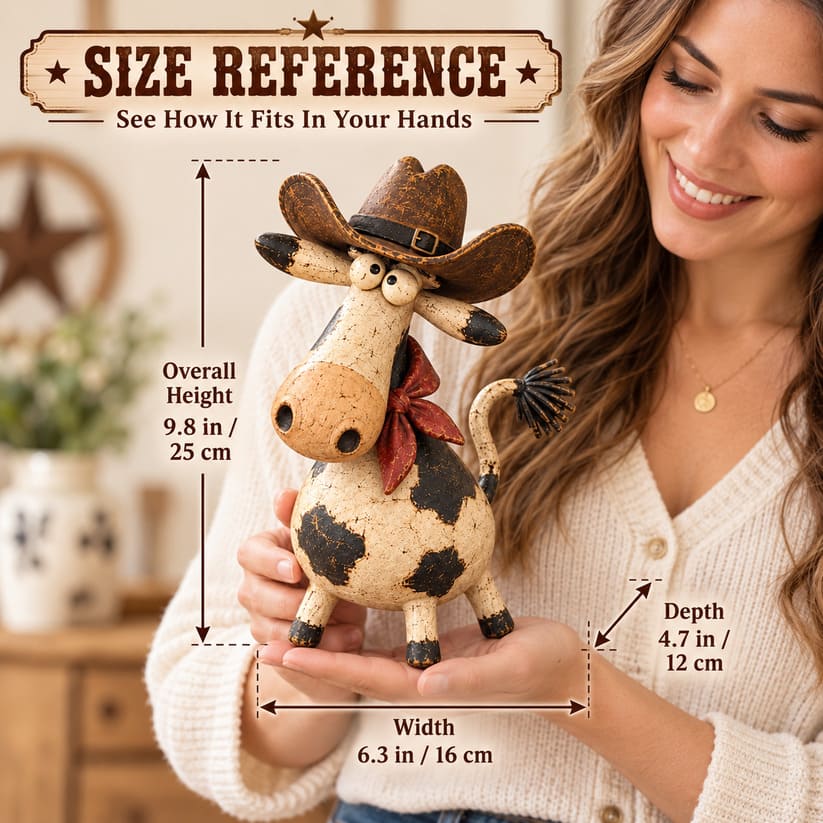 Funny Cowboy Cow Figurine for Rustic Farmhouse Decor