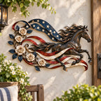 Patriotic Horse American Flag Metal Wall Decor For Western Homes