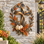 2D Autumn Cross And Pumpkin Harvest Metal Wall Decor