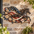Patriotic Horse American Flag Metal Wall Decor For Western Homes