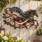 Patriotic Horse American Flag Metal Wall Decor For Western Homes