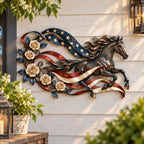 Patriotic Horse American Flag Metal Wall Decor For Western Homes