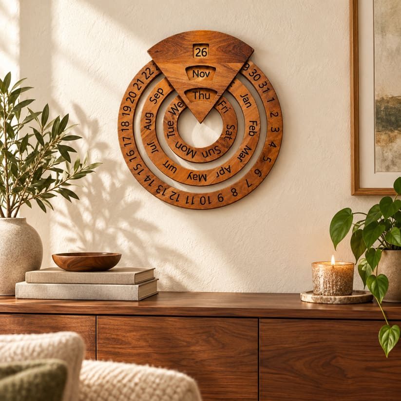 Vintage Wooden Perpetual Calendar for Desk and Shelf Decor
