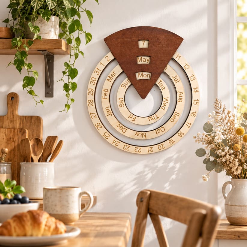 Vintage Wooden Perpetual Calendar for Desk and Shelf Decor