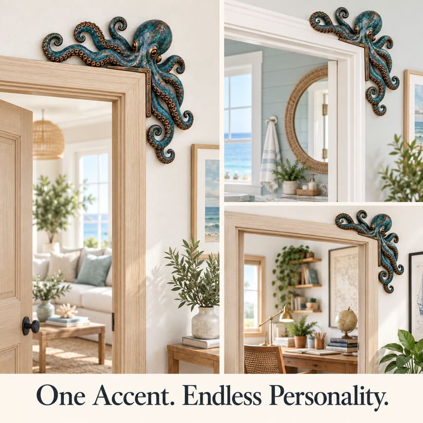 Octopus Door Topper With Coastal Nautical Wall Decor Style