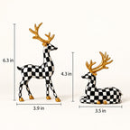 Black And White Checkered Deer Figurines Set For Christmas Decor
